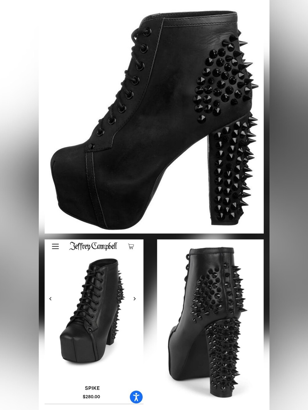 Jeffrey Campbell Spike Black Platform Lace-Up Ankle Boots - Picture 6 of 6